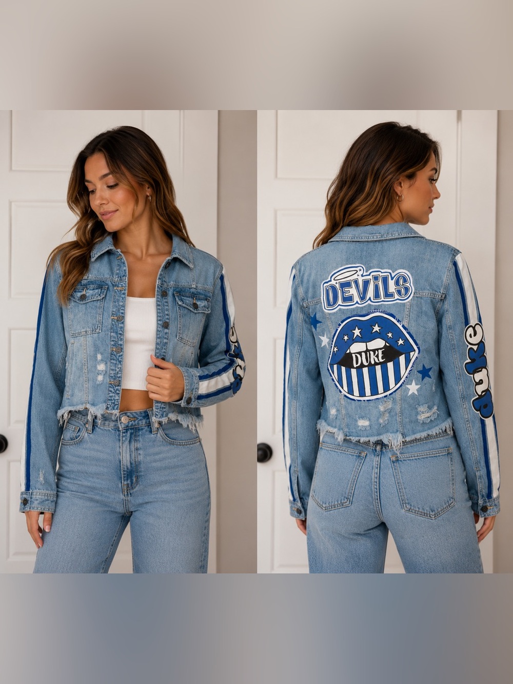 Denim 'Devils' Graphic Jean Jacket - Light Blue